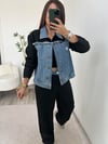 Siyah Denim Detaylı Pantolon Ceket Takım