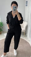 Siyah İkili Keten Takım