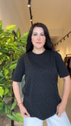 Siyah Ön Ve Arka Taş Geçişli Tişört