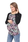 LuvmaBelly MYRA2353 Siyah Çiçekli Çizgili Parçalı Hamile Tshirt
