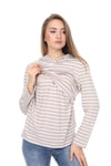 LuvmaBelly MYRA3522 Bej Çizgili Kapüşonlulu Emzirme Sweatshirt