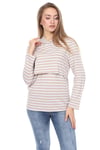 LuvmaBelly MYRA3522 Bej Çizgili Kapüşonlulu Emzirme Sweatshirt