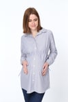 Luvmabelly MYRA4011 - Beli Bağlamalı Siyah Çizgili Hamile Gömleği