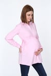 Luvmabelly MYRA4012 - Beli Bağlamalı Pembe  Hamile Gömleği