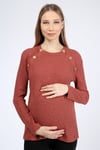 Luvmabelly MYRA4262 Üstten Düğmeli Emzirme Hamile Triko Bluz - Kiremit