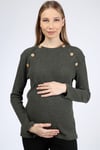 Luvmabelly MYRA4263 Üstten Düğmeli Emzirme Hamile Triko Bluz - Haki