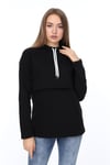 LuvmaBelly MYRA4520 Siyah&Siyah Parçalı Kapüşonlu ve Cepli Emzirme Sweatshirt