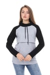 LuvmaBelly MYRA4524 Siyah&Gri Parçalı Kapüşonlu ve Cepli Emzirme Sweatshirt