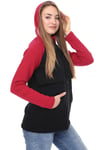 LuvmaBelly MYRA4525 Bordo&Siyah Parçalı Kapüşonlu ve Cepli Emzirme Sweatshirt