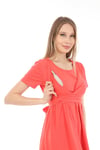 Luvmabelly MYRA5702 Fiyonklu Emzirmeye Uygun Şık Elbise -Somon
