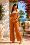 Luvmabelly MYRA6141 – Doğal Müslin Yumuşacık Yazlık Hamile Salopet - Camel