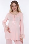 Luvmabelly MYRA9502 - Dantelli Düğmeli Hamile Pijama Takımı - Pembe