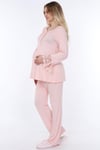 Luvmabelly MYRA9502 - Dantelli Düğmeli Hamile Pijama Takımı - Pembe