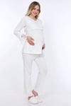Luvmabelly MYRA9510 - Dantelli Düğmeli Flaplı Hamile Pijama Takımı - Ekru