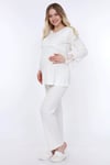 Luvmabelly MYRA9510 - Dantelli Düğmeli Flaplı Hamile Pijama Takımı - Ekru