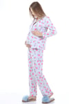 Luvmabelly MYRA9535 Düğmeli Biyeli Hamile Pijama Takımı - Kalpli - Gri
