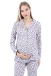 Luvmabelly MYRA9536 Düğmeli Biyeli Hamile Pijama Takımı - Kalpli - Gri