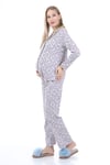 Luvmabelly MYRA9536 Düğmeli Biyeli Hamile Pijama Takımı - Kalpli - Gri