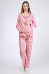 Luvmabelly MYRA9538 Düğmeli Biyeli Hamile Pijama Takımı - Kalpli - Pembe