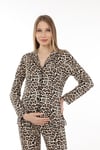 Luvmabelly MYRA9542 Düğmeli Biyeli Hamile Pijama Takımı -Leopar