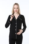 Luvmabelly MYRA9550 Düğmeli Biyeli Hamile Pijama Takımı -Siyah