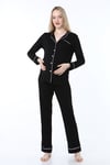 Luvmabelly MYRA9550 Düğmeli Biyeli Hamile Pijama Takımı -Siyah
