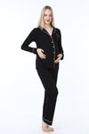Luvmabelly MYRA9550 Düğmeli Biyeli Hamile Pijama Takımı -Siyah