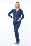 Luvmabelly MYRA9551 Düğmeli Biyeli Hamile Pijama Takımı -İndigo