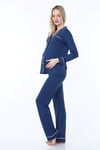 Luvmabelly MYRA9551 Düğmeli Biyeli Hamile Pijama Takımı -İndigo