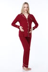 Luvmabelly MYRA9553 Düğmeli Biyeli Hamile Pijama Takımı -Bordo