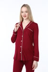 Luvmabelly MYRA9553 Düğmeli Biyeli Hamile Pijama Takımı -Bordo