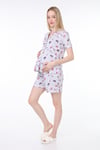 Luvmabelly MYRA9561 Düğmeli Biyeli Hamile Şortlu  Pijama Takımı -Kelebekli