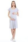 Luvmabelly MYRA9582 Yandan Çıt Çıtlı Hamile Geceliği - Siyah Puantiyeli - Gri