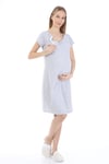 Luvmabelly MYRA9582 Yandan Çıt Çıtlı Hamile Geceliği - Siyah Puantiyeli - Gri