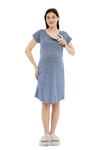 Luvmabelly MYRA9585 Yandan Çıt Çıtlı Hamile Geceliği - Mor Çizgili
