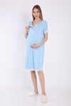 Luvmabelly MYRA9591 Önden Çıt Çıtlı Dantelli Hamile Geceliği -Mavi