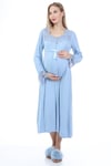 Luvmabelly MYRA9621 Dantelli Düğmeli Hamile Gecelik - Mavi