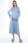 Luvmabelly MYRA9621 Dantelli Düğmeli Hamile Gecelik - Mavi
