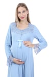 Luvmabelly MYRA9621 Dantelli Düğmeli Hamile Gecelik - Mavi
