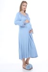 Luvmabelly MYRA9621 Dantelli Düğmeli Hamile Gecelik - Mavi
