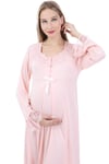 Luvmabelly MYRA9622 Dantelli Düğmeli Hamile Gecelik - Pembe