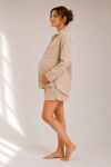 Luvmabelly MYRA9675 –  Mom & After Doğal Muslin Pijama Takımı - Bej