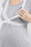 Luvmabelly MYRA9686 Önden Bölmeli Dantelli Hamile Geceliği -Gri