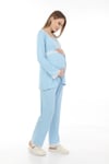Luvmabelly MYRA9701 Peluş Sabahlıklı Hamile Pijama Takımı -Mavi