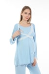 Luvmabelly MYRA9701 Peluş Sabahlıklı Hamile Pijama Takımı -Mavi