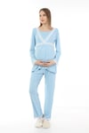 Luvmabelly MYRA9701 Peluş Sabahlıklı Hamile Pijama Takımı -Mavi