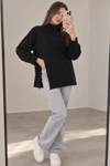 Palena  PLNL4280 Balıkçı Yaka Yan Fermuarlı  Sweatshirt - Siyah 
