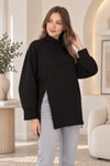 Palena  PLNL4280 Balıkçı Yaka Yan Fermuarlı  Sweatshirt - Siyah 