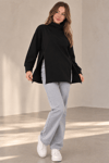 Palena  PLNL4280 Balıkçı Yaka Yan Fermuarlı  Sweatshirt - Siyah 