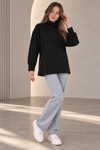 Palena  PLNL4280 Balıkçı Yaka Yan Fermuarlı  Sweatshirt - Siyah 
